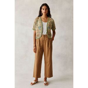 by Anthropologie Khaki Pleated Wide Leg Pants Trousers    Women's Plus Size 14